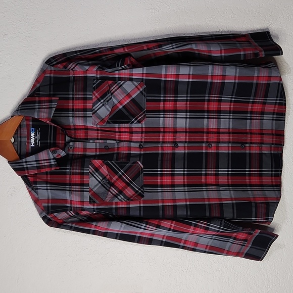 Tony Hawk Red, Black & Gray Plaid Long Sleeve Button Down Shirt Boys Sz. XL - Picture 1 of 11